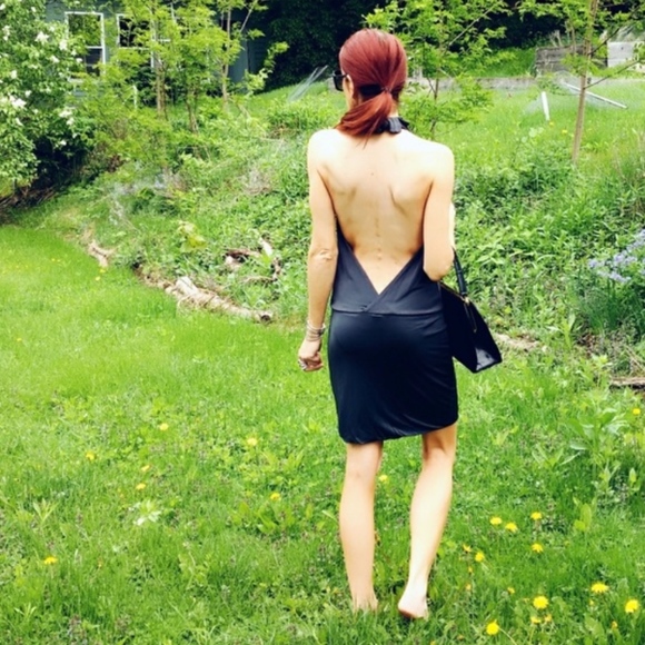 Moda International Low Cut Grey Rayon Halter Dress - Picture 2 of 7